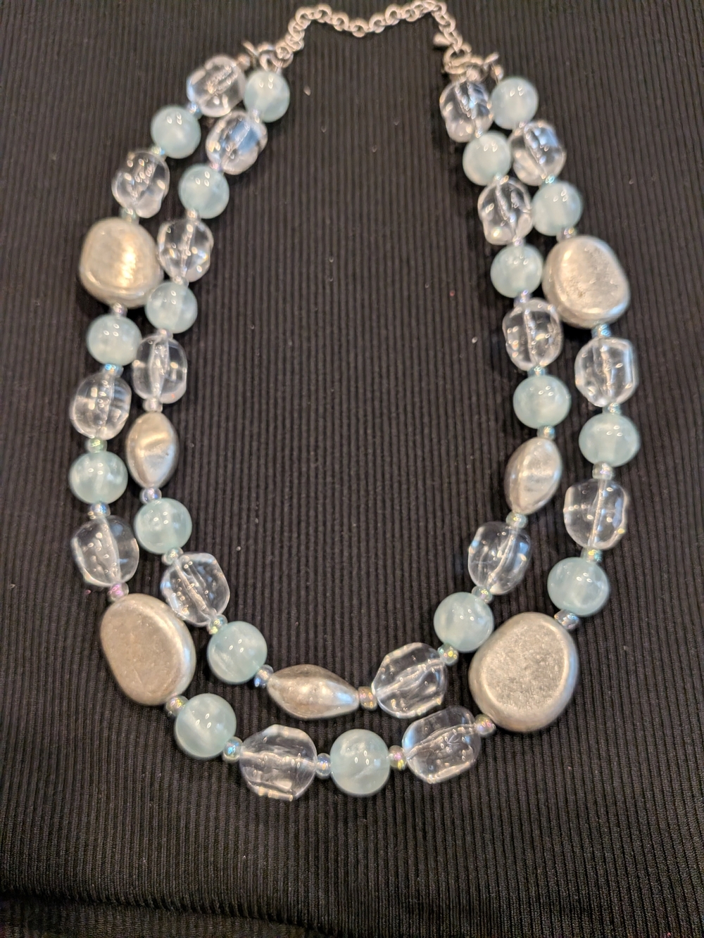 Primier DesignsLight Blu Lucite& Silver Multi-Strand Beaded Choker 10.5" Vintage